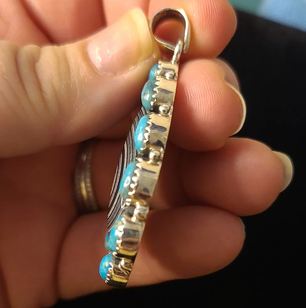 Gorgeous Turquoise and Fordyte Solid Sterling Silver Pendant